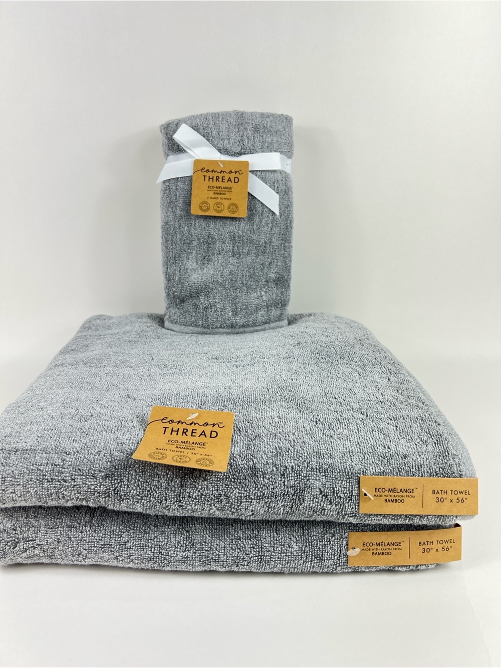 Common Thread Bath Towel Set Bamboo Eco-Mélange Gray Soft Cotton Blend 4 Pc NEW